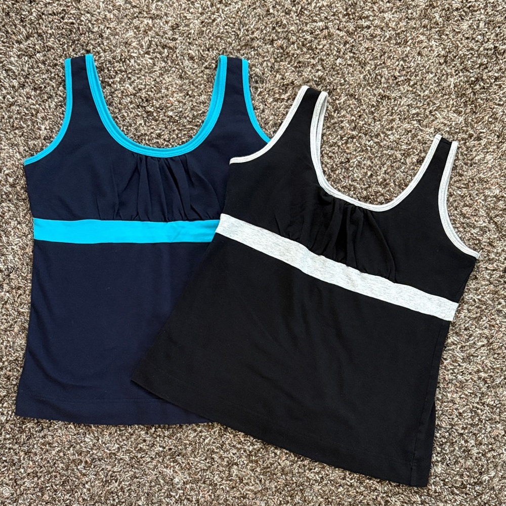Set of 2 Arizona Jean Co Cotton Stripe Tank Tops, Navy & Black, Size Large